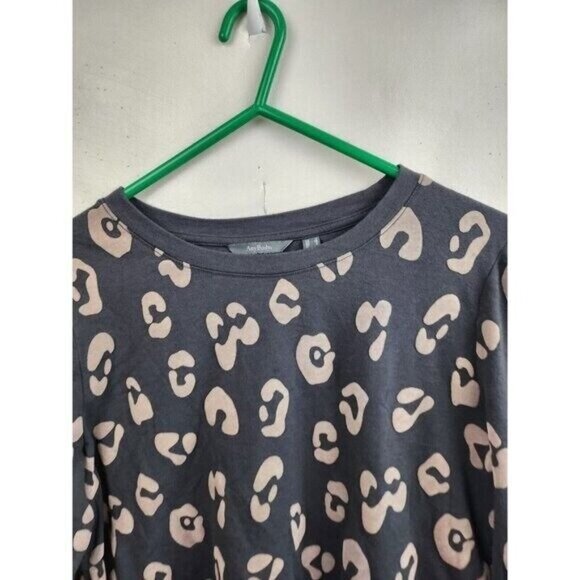 AnyBody Womens Sweatshirt Small Gray Tan French Terry Animal Print Loungewear - Picture 3 of 6
